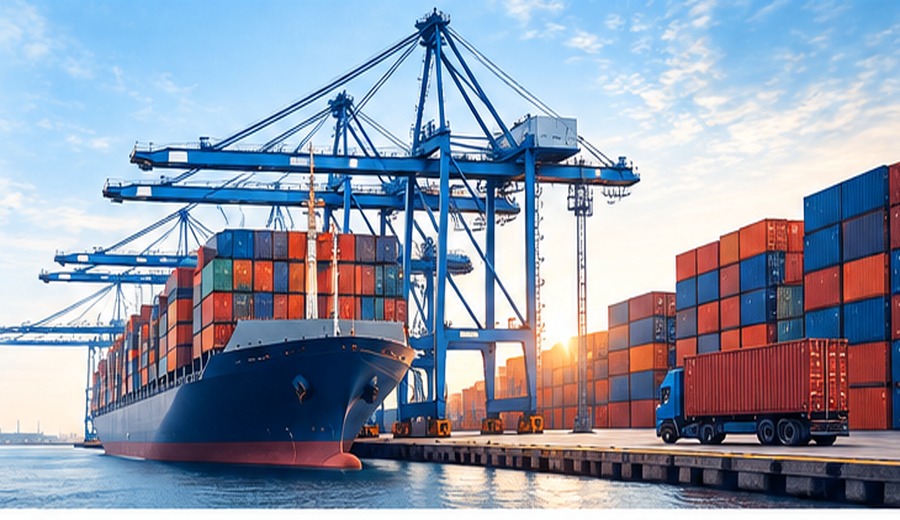 International container port and cargo vessel